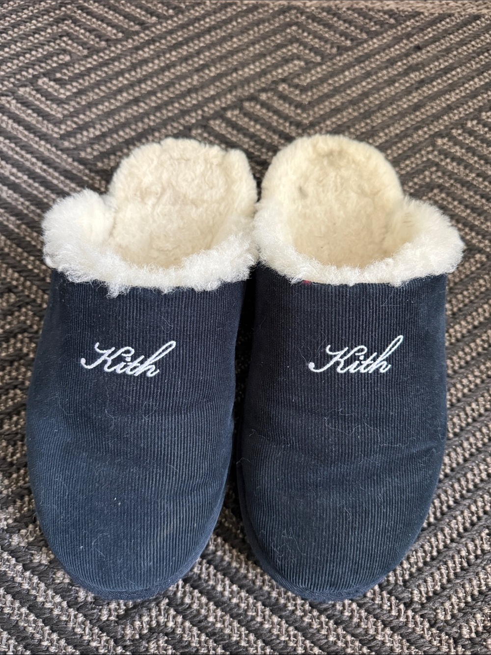 Kith Black Corduroy Slippers with Cream Shearling